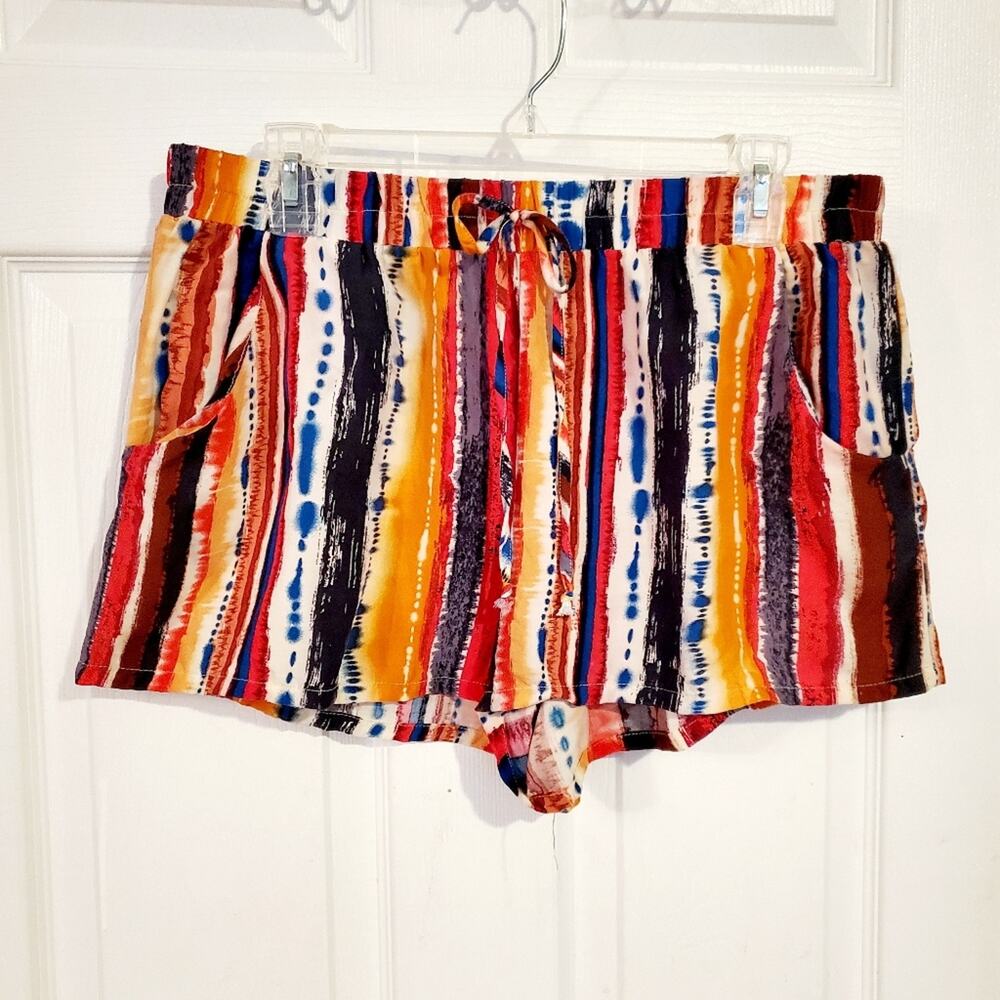 GYPSIES & MOONDUST colorful shorts bright stripes Elastic waist Pockets Sz.XL